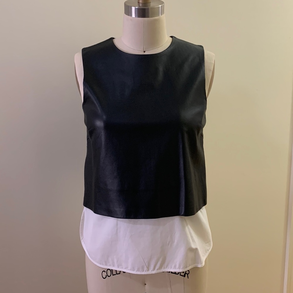 Theory Lambskin/Cotton Sleeveless Tank